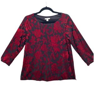 90s Womens Top Small Whimsigoth  Goth Red Dark Romantic Velvet Burnout‎